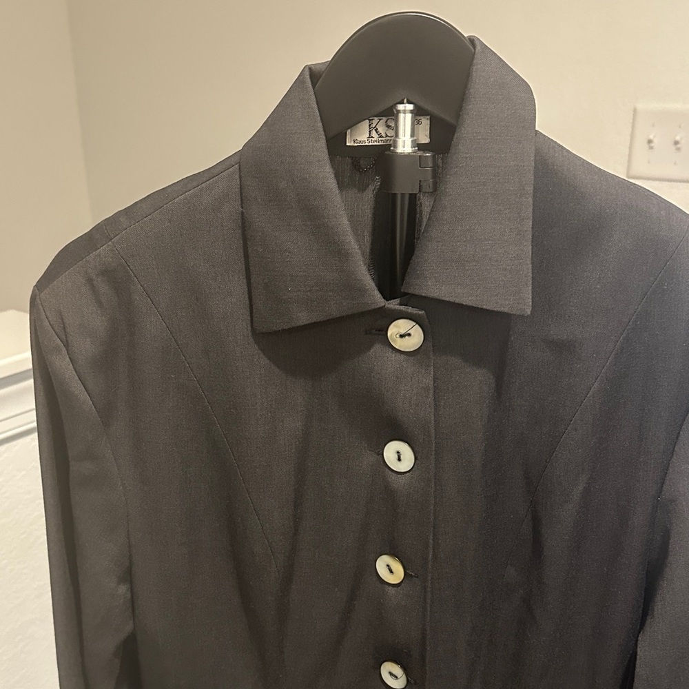 KS Selection Gray Long Sleeve Button-Front Dress with Ivory Buttons - Picture 3 of 5